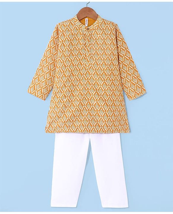 Babyhug Camrbic Sequenced Embroidered Full Sleeves Printed Kurta with Pyjama - Yellow