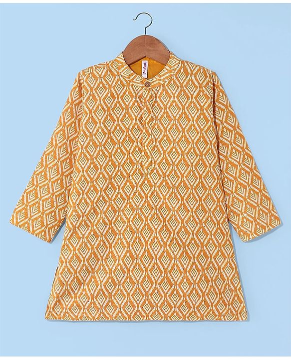Babyhug Camrbic Sequenced Embroidered Full Sleeves Printed Kurta with Pyjama - Yellow