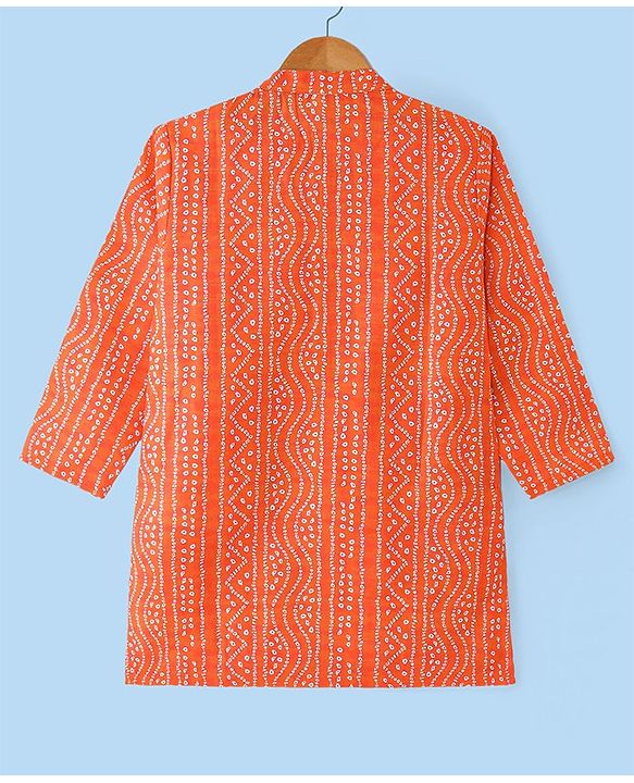 Babyhug Cambric Woven Full Sleeves Bandhani Printed Kurta With Dhoti Set - Orange & White