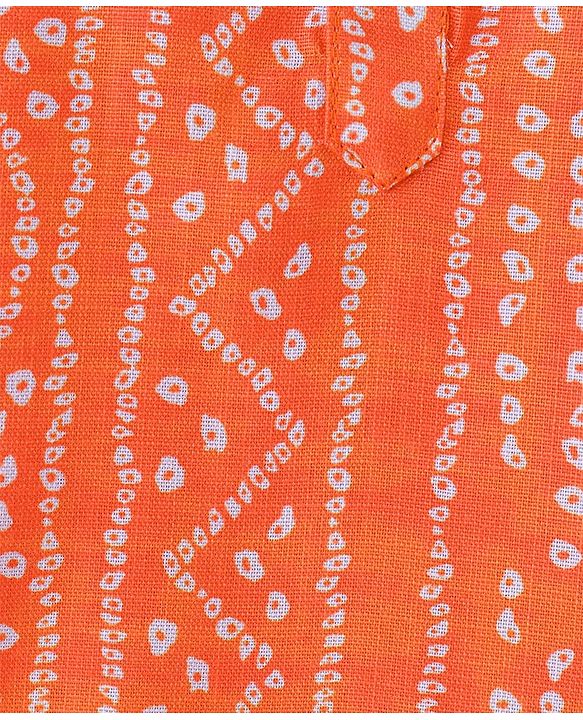 Babyhug Cambric Woven Full Sleeves Bandhani Printed Kurta With Dhoti Set - Orange & White