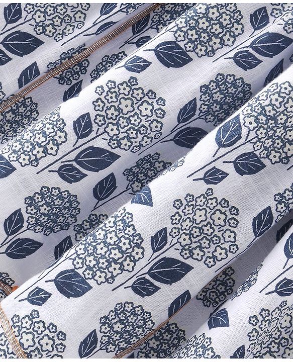 Babyhug Cotton Woven Half Sleeves Kurti Sharara & Dupatta Set Floral Print - White & Navy Blue