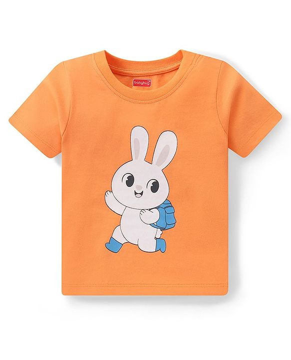 Babyhug Cotton Knit Half Sleeves Bunny Printed Night Suit - Orange & Blue