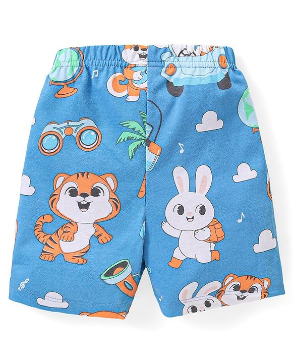 Babyhug Cotton Knit Half Sleeves Bunny Printed Night Suit - Orange & Blue