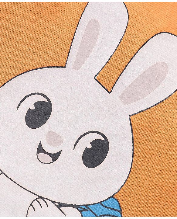 Babyhug Cotton Knit Half Sleeves Bunny Printed Night Suit - Orange & Blue