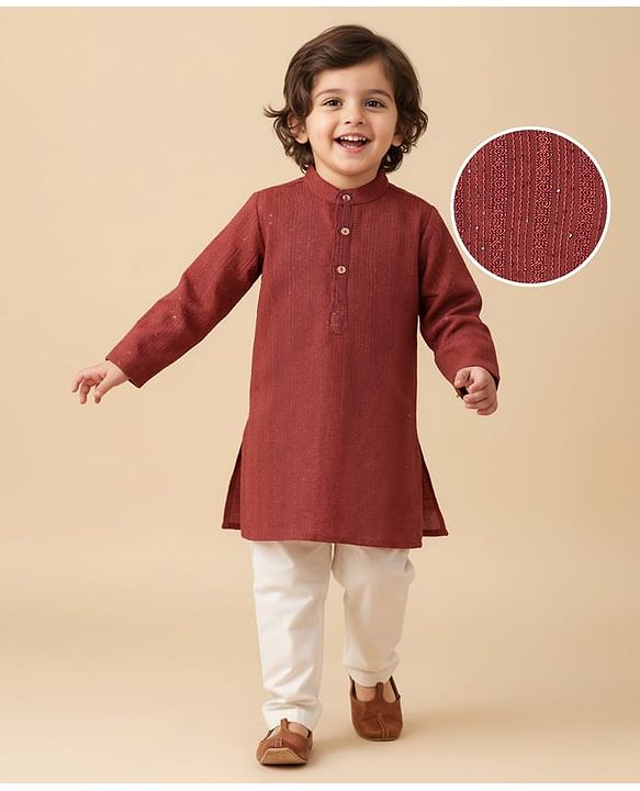 Babyhug Woven Full Sleeves Embroidered Kurta Payjama Set - Red