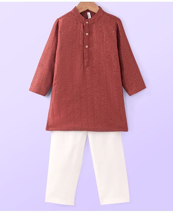 Babyhug Woven Full Sleeves Embroidered Kurta Payjama Set - Red