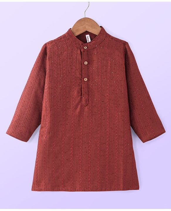 Babyhug Woven Full Sleeves Embroidered Kurta Payjama Set - Red