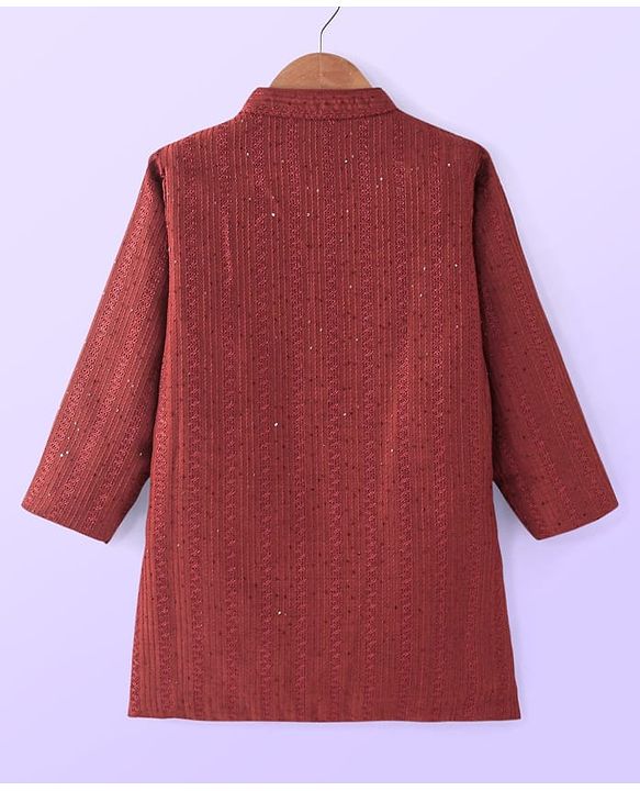 Babyhug Woven Full Sleeves Embroidered Kurta Payjama Set - Red