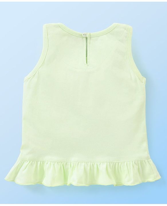 Babyhug Cotton Knit Sleeveless Night Suit Floral Print - Green & Pink