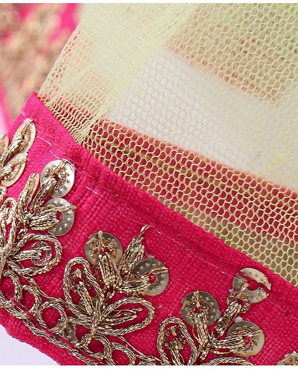 Babyhug  Sleeveless Floral  Embroiderd Choli &  Tiered Lehenga with  Dupatta Set - Green