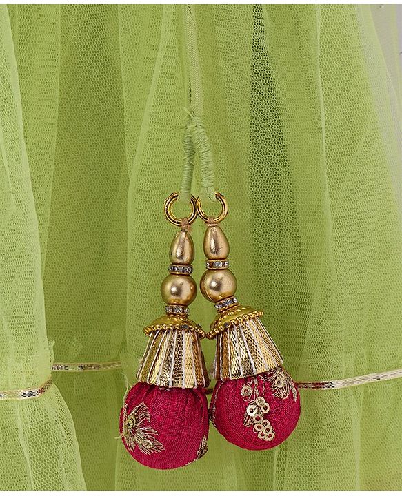 Babyhug  Sleeveless Floral  Embroiderd Choli &  Tiered Lehenga with  Dupatta Set - Green