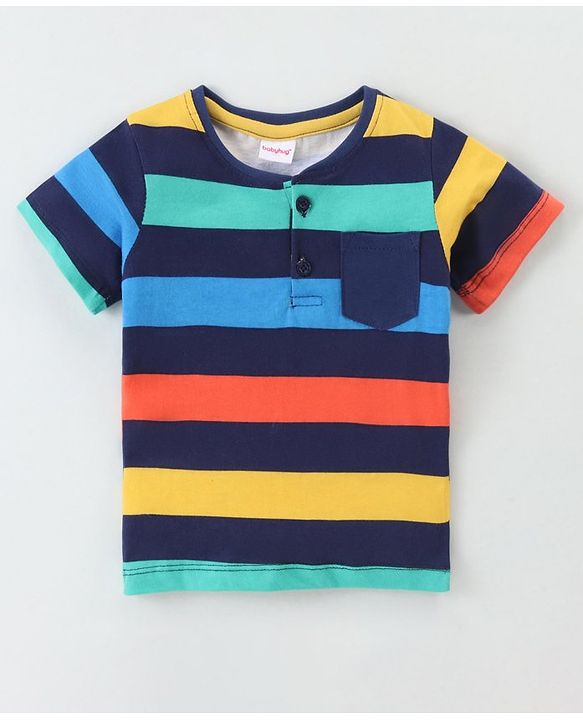 Babyhug Cotton Knit Half Sleeves T-Shirt with Striped Pattern - Multicolor