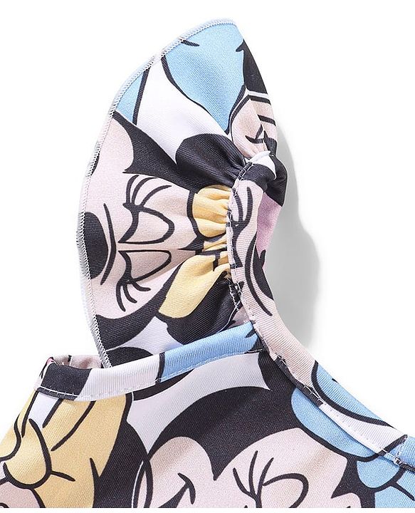 Babyhug Disney Frill Sleeves V Cut Swimsuit Minnie Mouse Print - Multicolour