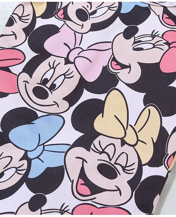 Babyhug Disney Frill Sleeves V Cut Swimsuit Minnie Mouse Print - Multicolour