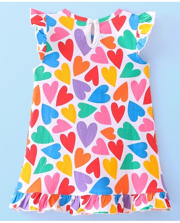 Babyhug Cotton Knit Single Jersey Cap Sleeve Nighty With Heart Print - Pink