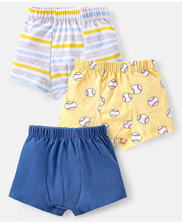 Babyhug 100% Cotton Trunk with Stripes & Baseball Print Pack Of 3 - Multicolor