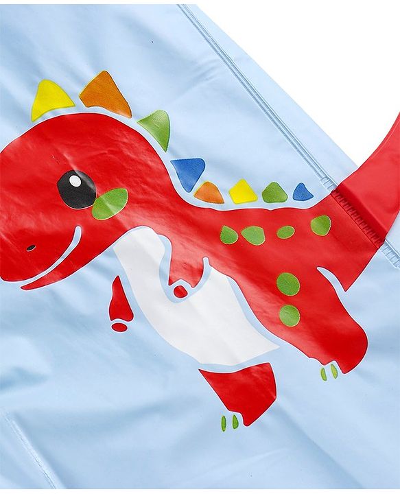 Babyhug Full Sleeves Below Knee Length Raincoat Dino Print - Blue
