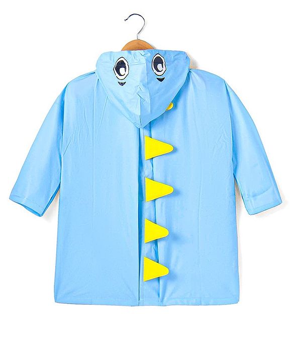 Babyhug Full Sleeve Below Knee Length Hooded Raincoat with Dino Print & Applique - Light Blue