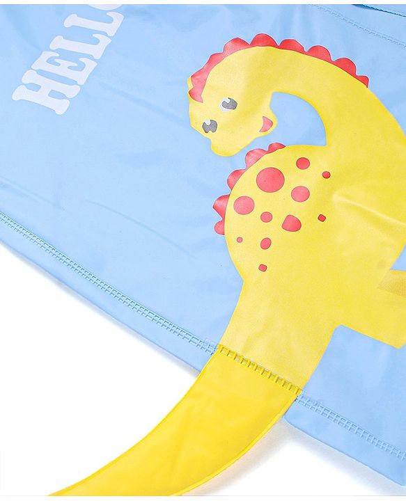 Babyhug Full Sleeve Below Knee Length Hooded Raincoat with Dino Print & Applique - Light Blue