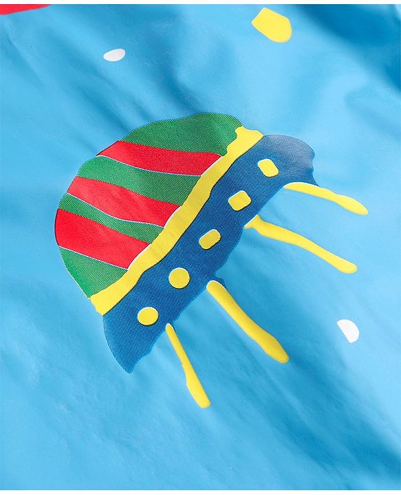 Babyhug Full Sleeves Below Knee Length Raincoat Astronaut Print - Blue