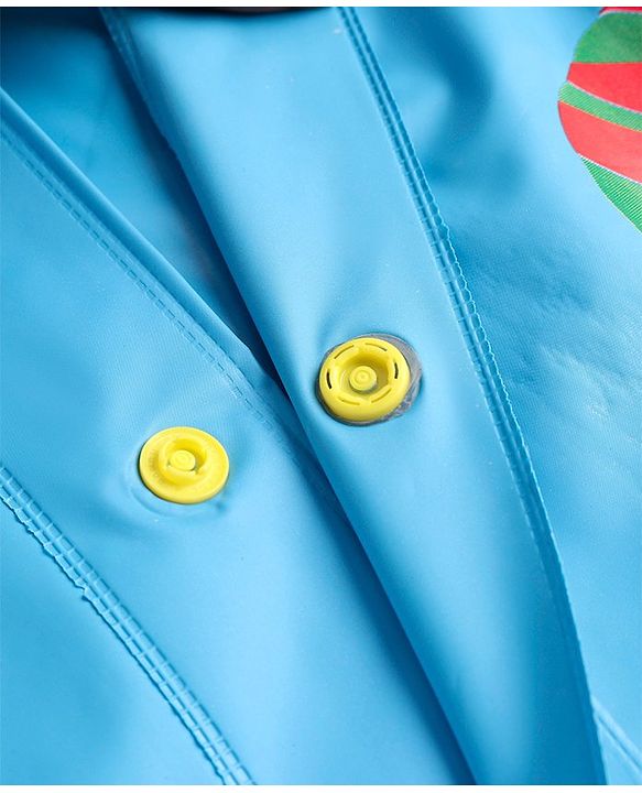 Babyhug Full Sleeves Below Knee Length Raincoat Astronaut Print - Blue