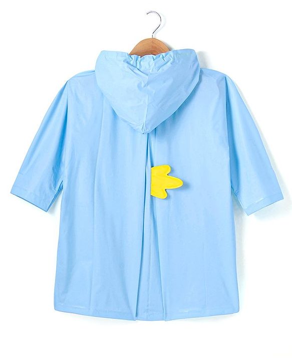Babyhug Full Sleeves Below Knee Length Raincoat Astro Print & Applique  - Light Blue