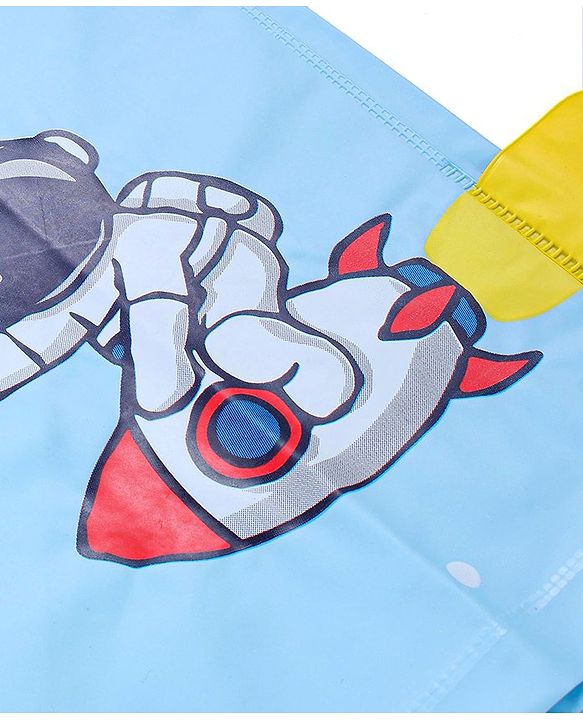 Babyhug Full Sleeves Below Knee Length Raincoat Astro Print & Applique  - Light Blue