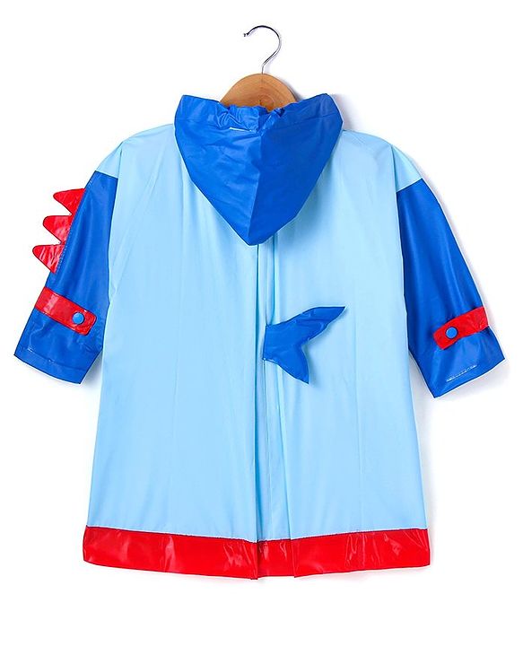 Babyhug Full Sleeves Below Knee Length Raincoat Shark Print & Applique - Light Blue