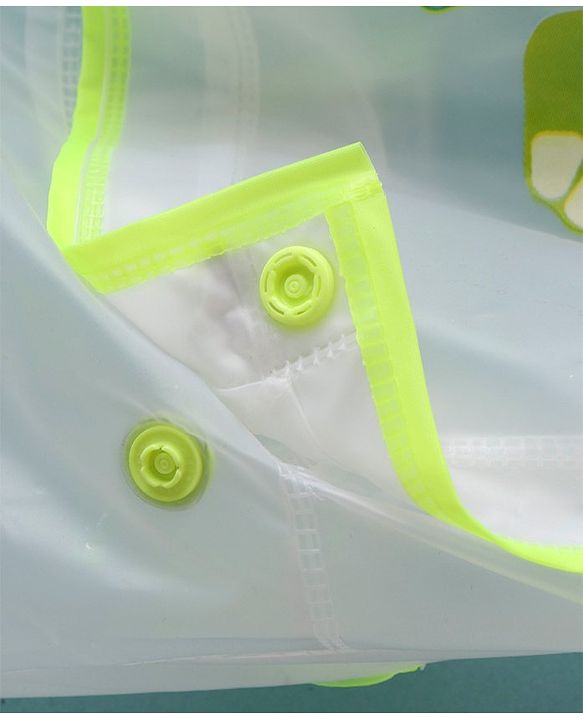 Babyhug Full Sleeves Below Knee Length Dino Box Kids Hooded Raincoat - White & Green