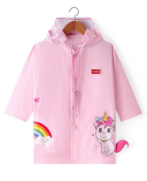 Babyhug Full Sleeves Below Knee Length Raincoat  Unicorn Print - Pink