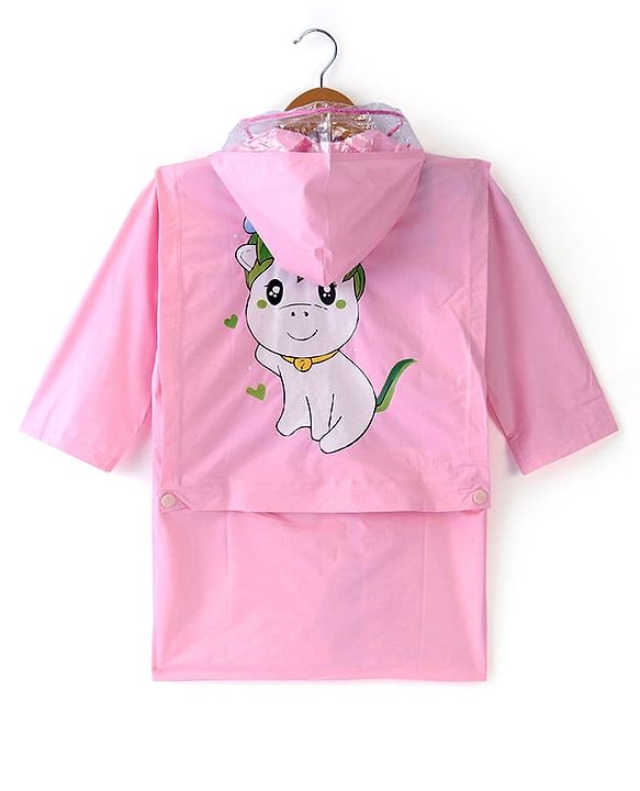 Babyhug Full Sleeves Below Knee Length Hooded Raincoat Unicorn Print - Purple