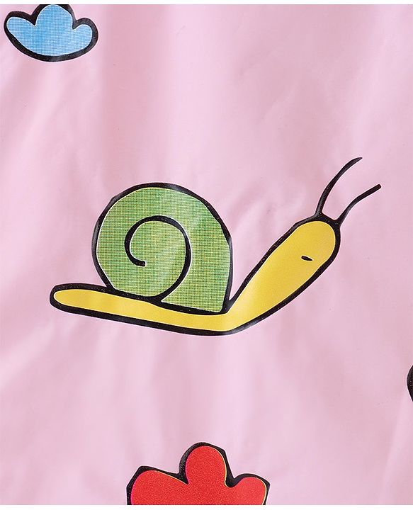 Babyhug Full Sleeves Below Knee Length Hooded Raincoat Snail Print - Pink