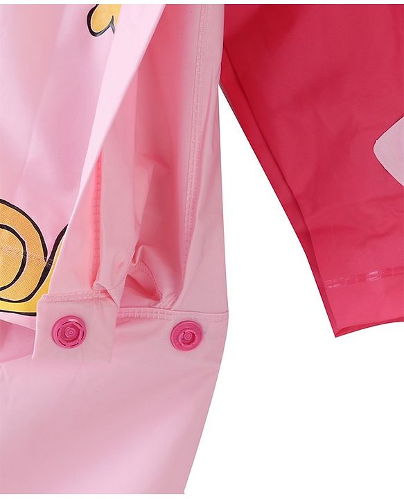 Babyhug Full Sleeves Below Knee Length Hooded Raincoat Snail Print - Pink