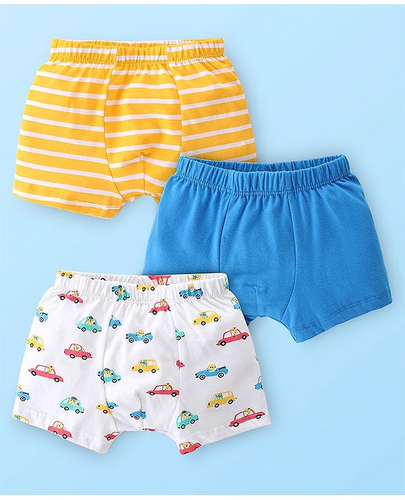 Babyhug 100% Cotton Knit Striped & Trunk Print Pack of 3 - Multicolour