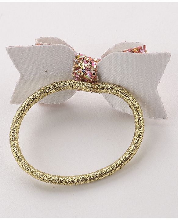 Pine Kids Free Size Sequin Bow Applique Rubber Bands Set of 5 - Multicolor