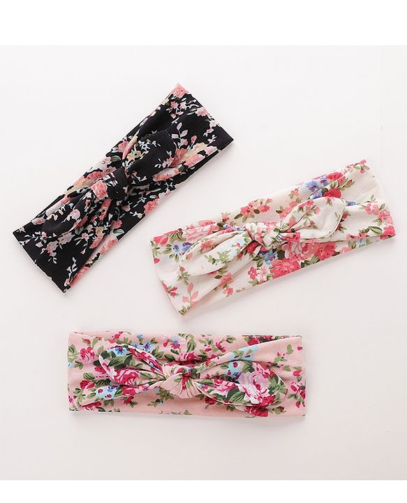 Pine KIds Headbands  with Bow Applique Floral Print Pack of 3 - Multicolor