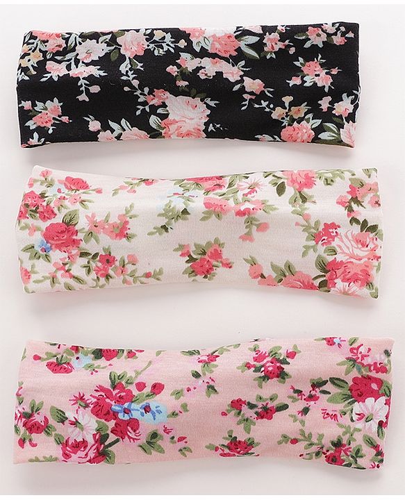 Pine KIds Headbands  with Bow Applique Floral Print Pack of 3 - Multicolor