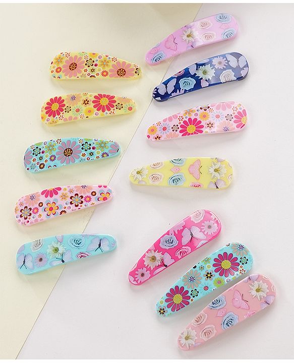 Pine Kids Free Size Snap Clips with Floral Print Pack of 12 - Multicolour