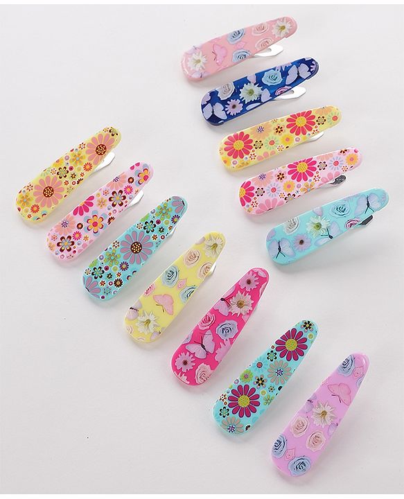 Pine Kids Free Size Snap Clips with Floral Print Pack of 12 - Multicolour