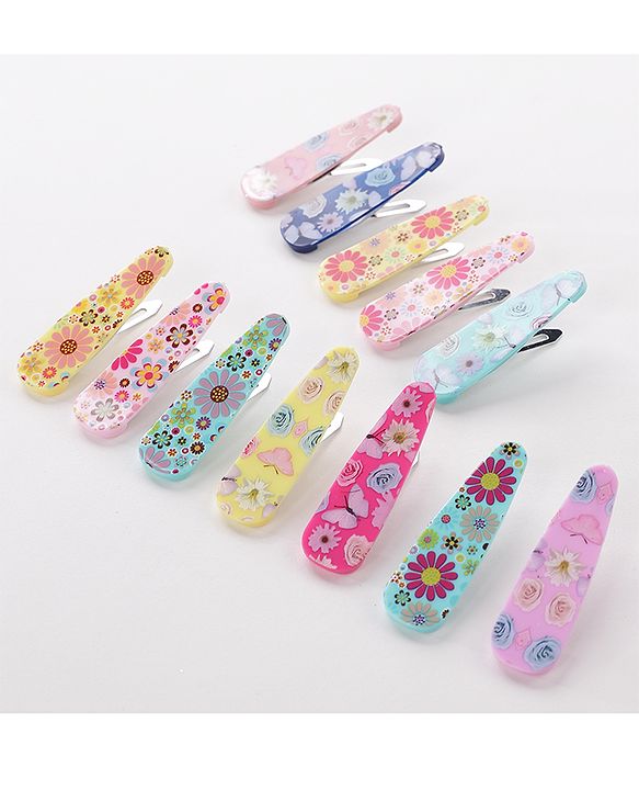 Pine Kids Free Size Snap Clips with Floral Print Pack of 12 - Multicolour
