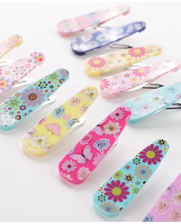 Pine Kids Free Size Snap Clips with Floral Print Pack of 12 - Multicolour