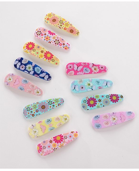 Pine Kids Free Size Snap Clips with Floral Print Pack of 12 - Multicolour