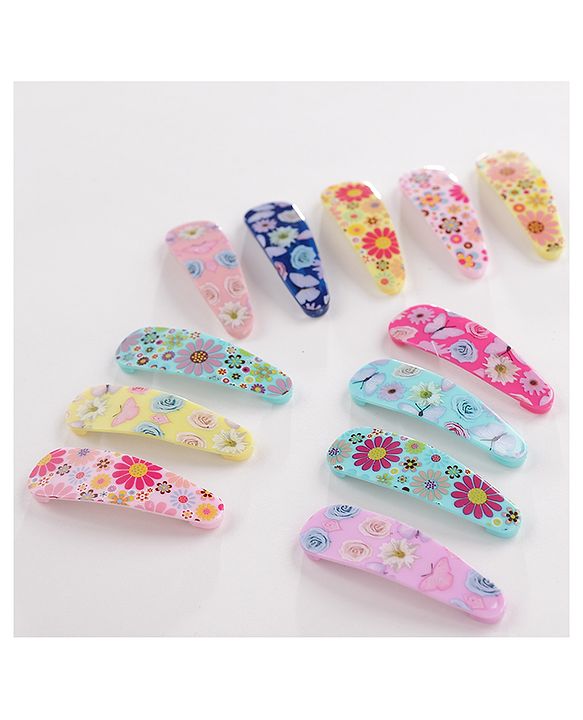 Pine Kids Free Size Snap Clips with Floral Print Pack of 12 - Multicolour