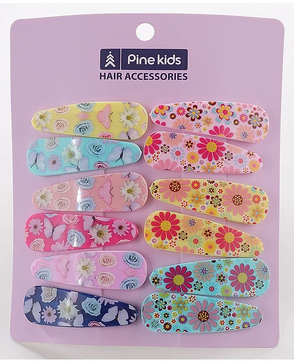Pine Kids Free Size Snap Clips with Floral Print Pack of 12 - Multicolour