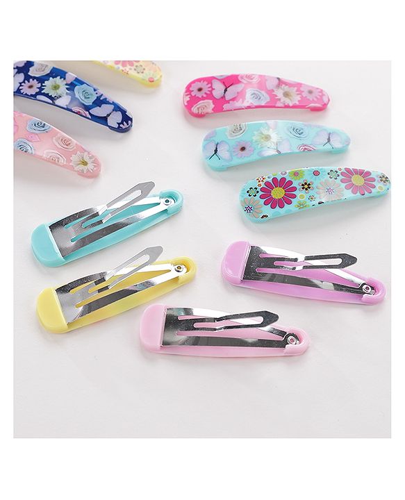 Pine Kids Free Size Snap Clips with Floral Print Pack of 12 - Multicolour