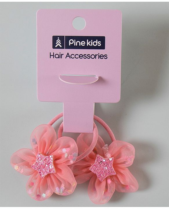 Pine Kids Free Size Rubber Bands with Floral Applique Pack of 2 - Multicolour