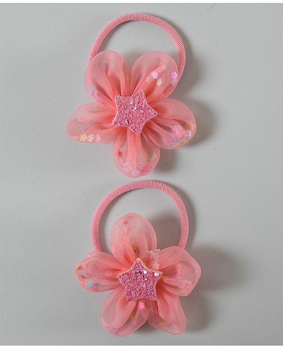 Pine Kids Free Size Rubber Bands with Floral Applique Pack of 2 - Multicolour