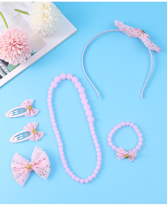 Babyhug Free Size Hair Accessories Combo Set with Bow Applique - Pink