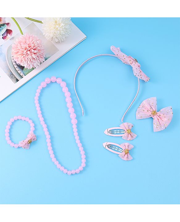 Babyhug Free Size Hair Accessories Combo Set with Bow Applique - Pink
