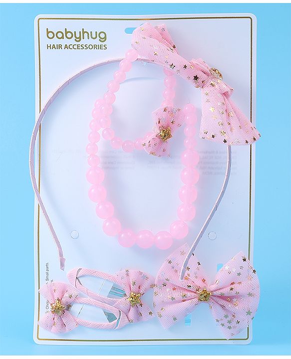 Babyhug Free Size Hair Accessories Combo Set with Bow Applique - Pink